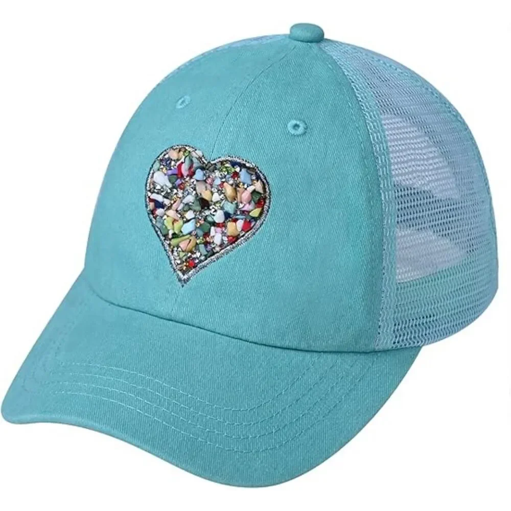 Women's Mint Mixed Stone Heart Adjustable Fit Classic Comfortable Baseball Cap